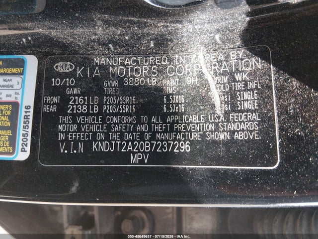 Aukcja sprzedaży 2011 Kia Soul +, vin: KNDJT2A20B7237296, numer aukcji: 45649657