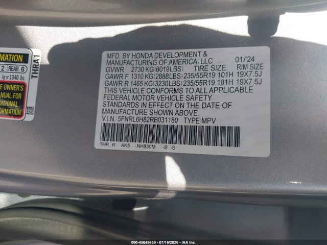 Honda Odyssey Touring 2024 5FNRL6H82RB031180 Image 9