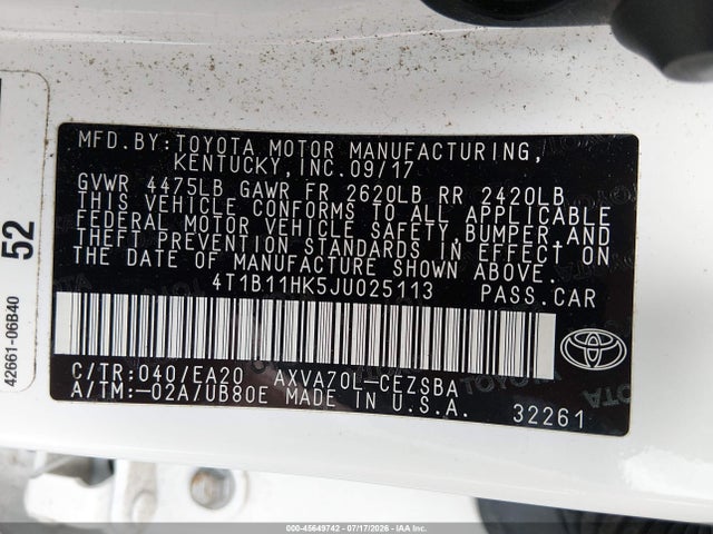 Toyota CAMRY SE 2018 4T1B11HK5JU025113 Image 9