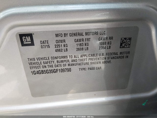 Продажа на аукционе авто 2016 Buick Lacrosse Leather, vin: 1G4GB5G35GF109790, номер лота: 45649759