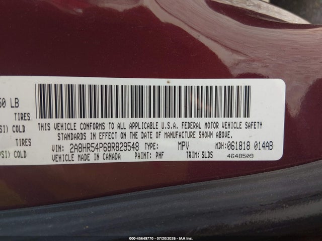 Продаж на аукціоні авто 2008 Chrysler Town & Country Touring, vin: 2A8HR54P68R829548, номер лоту: 45649770