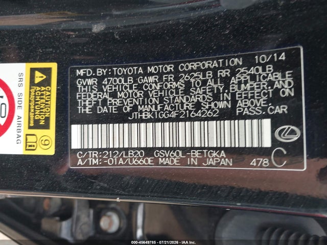 Lexus ES 350 2015 JTHBK1GG4F2164262 Image 9