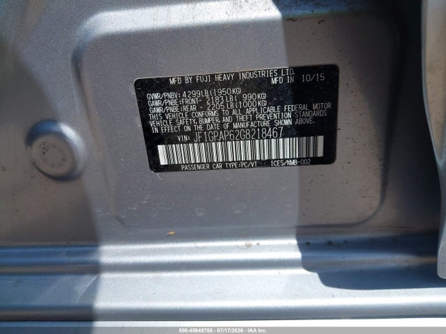 2016 Subaru Impreza 2.0i Sport Premium მანქანა იყიდება აუქციონზე, vin: JF1GPAP62G8218467, აუქციონის ნომერი: 45649788