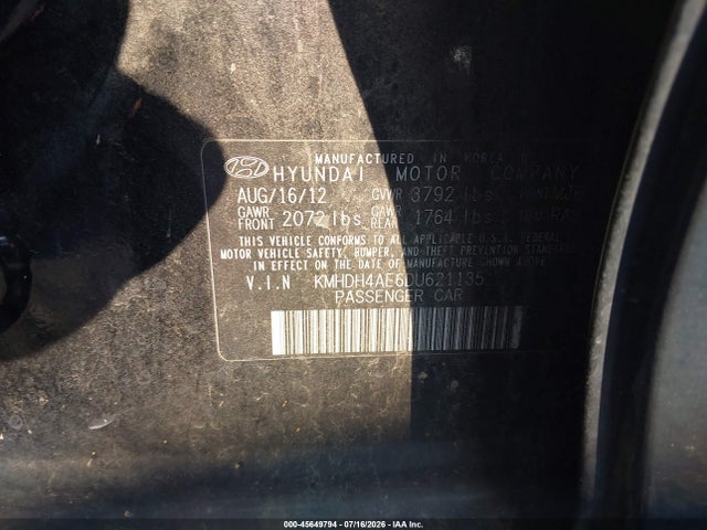 2013 Hyundai Elantra Gls მანქანა იყიდება აუქციონზე, vin: KMHDH4AE6DU621135, აუქციონის ნომერი: 45649794