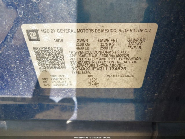 3GNAXUEV3LL174526 Chevrolet Equinox Awd Lt 1.5l Turbo