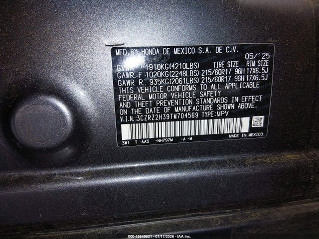 Aukcja sprzedaży 2026 Honda Hr-v Awd Lx, vin: 3CZRZ2H39TM704569, numer aukcji: 45649821