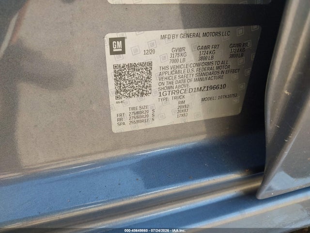 Aukcja sprzedaży 2021 Gmc Sierra 1500, vin: 1GTR9CED1MZ196610, numer aukcji: 45649860