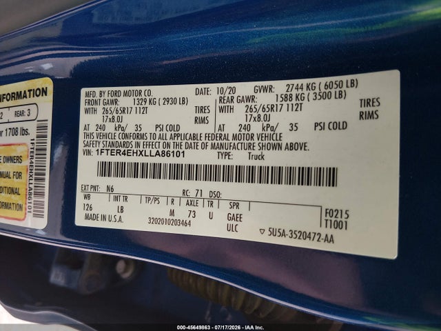 Ford Ranger Xlt 2020 1FTER4EHXLLA86101 Image 9