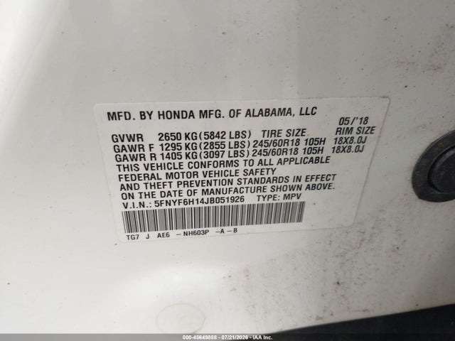 Honda PILOT LX 2018 5FNYF6H14JB051926 Image 9
