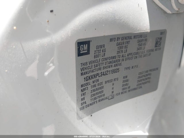 45649895 :رقم المزاد ، 1GKKNPLS4JZ119025 vin ، 2018 Gmc Acadia Denali مزاد بيع