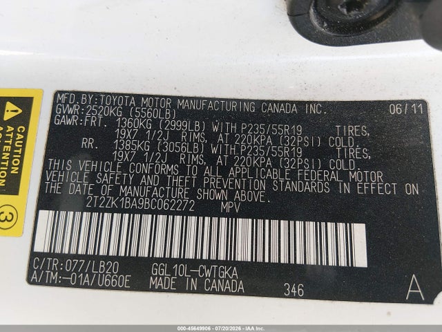 Продаж на аукціоні авто 2011 Lexus Rx 350, vin: 2T2ZK1BA9BC062272, номер лоту: 45649906