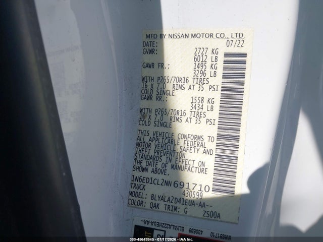 Nissan Frontier King Cab S 4x2 2022 1N6ED1CL2NN691710 Image 9