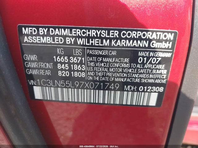 Aukcja sprzedaży 2007 Chrysler Crossfire, vin: 1C3LN55L97X071749, numer aukcji: 45649964