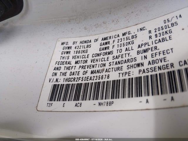 1HGCR2F50EA235678 Honda Accord Sport