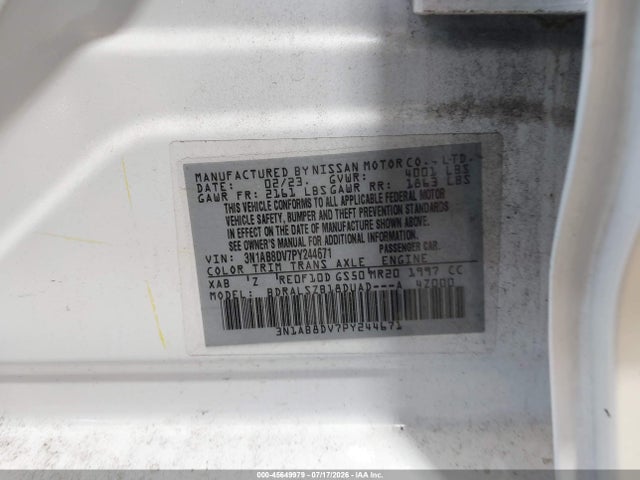 2023 Nissan Sentra Sr Xtronic Cvt მანქანა იყიდება აუქციონზე, vin: 3N1AB8DV7PY244671, აუქციონის ნომერი: 45649979