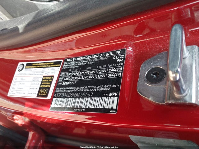 Aukcja sprzedaży 2022 Mercedes-benz Gle 350 4matic, vin: 4JGFB4KB6NA669669, numer aukcji: 45649984