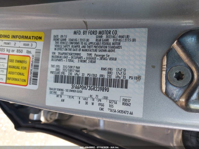 3FA6P0H73GR239890 Ford FUSION SE