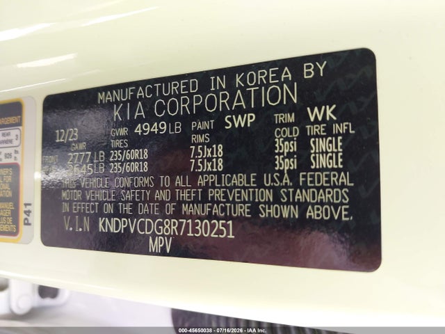 Aukcja sprzedaży 2024 Kia Sportage Hybrid Ex, vin: KNDPVCDG8R7130251, numer aukcji: 45650038