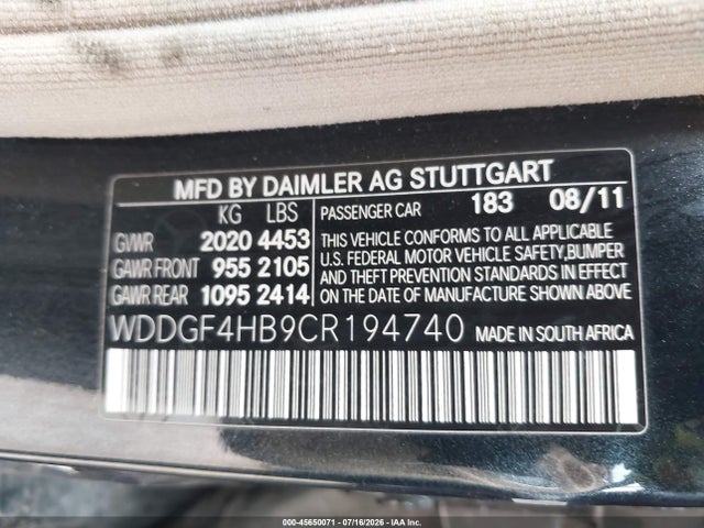 2012 Mercedes-benz C 250 Sport მანქანა იყიდება აუქციონზე, vin: WDDGF4HB9CR194740, აუქციონის ნომერი: 45650071