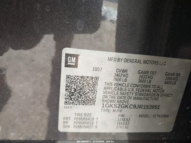 Продаж на аукціоні авто 2018 Gmc Yukon Xl Slt, vin: 1GKS2GKC9JR153951, номер лоту: 45650077
