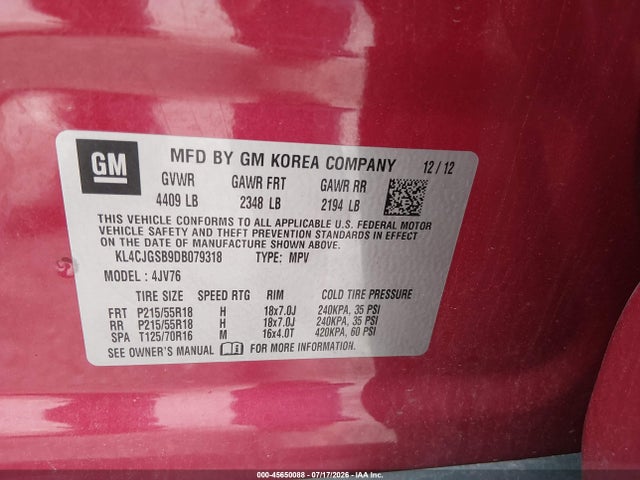 Продаж на аукціоні авто 2013 Buick Encore Leather, vin: KL4CJGSB9DB079318, номер лоту: 45650088