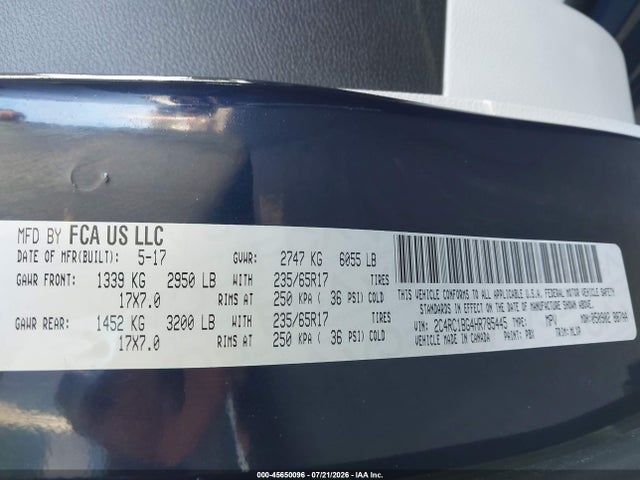 45650096 :رقم المزاد ، 2C4RC1BG4HR785445 vin ، 2017 Chrysler Pacifica Touring-l مزاد بيع