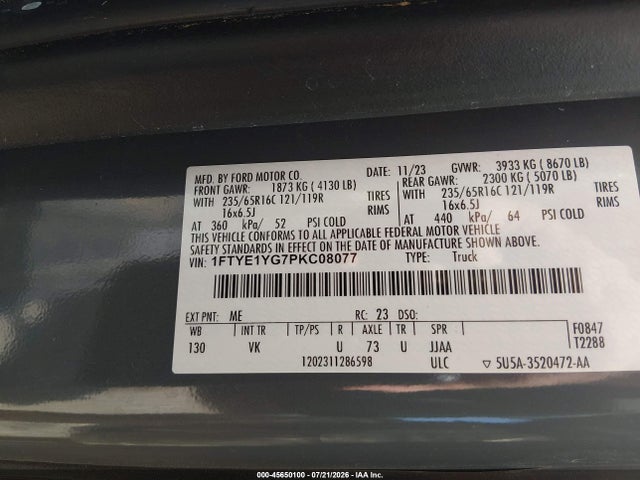 Продаж на аукціоні авто 2023 Ford Transit-150, vin: 1FTYE1YG7PKC08077, номер лоту: 45650100