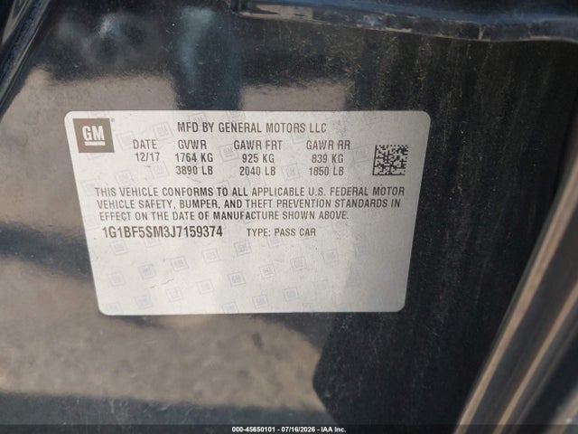1G1BF5SM3J7159374 Chevrolet Cruze Premier Auto