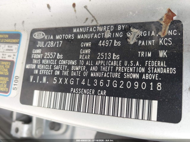 KIA Optima Lx 2018 5XXGT4L36JG209018 Image 9