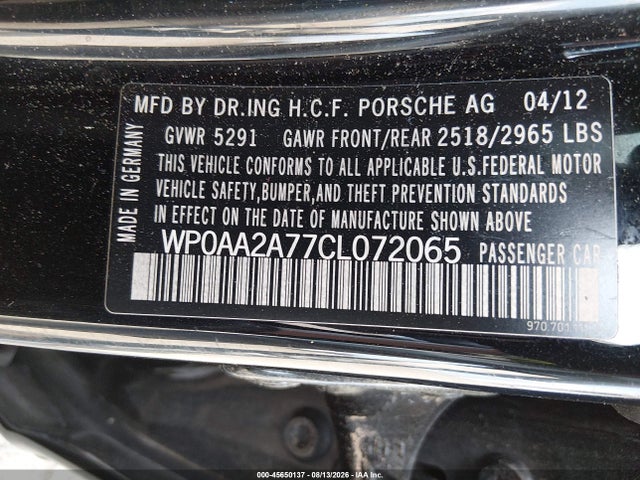 Продаж на аукціоні авто 2012 Porsche Panamera 4, vin: WP0AA2A77CL072065, номер лоту: 45650137
