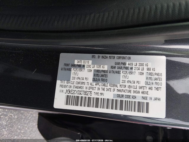 45650155 :رقم المزاد ، JM3KE2CY0G0786276 vin ، 2016 Mazda Cx-5 Touring مزاد بيع