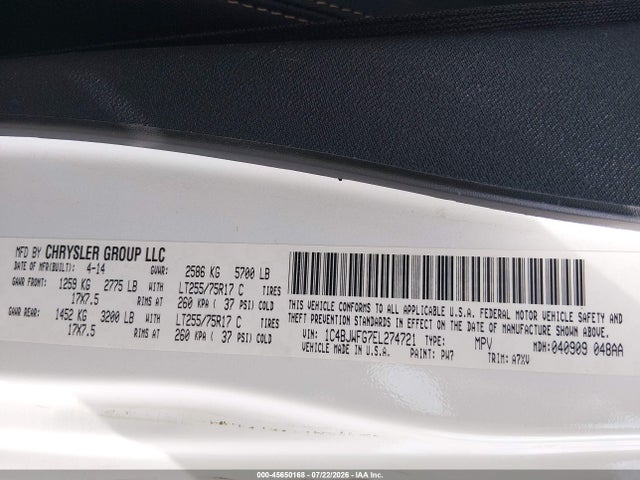 45650168 :رقم المزاد ، 1C4BJWFG7EL274721 vin ، 2014 Jeep Wrangler Unlimited Rubicon مزاد بيع