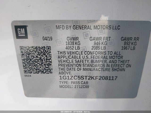 Chevrolet Malibu 1fl 2019 1G1ZC5ST2KF208117 Image 9