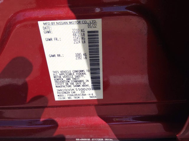 45650195 :رقم المزاد ، 1N4CZ1CV5PC550020 vin ، 2023 Nissan Leaf Sv Plus 60 Kwh مزاد بيع