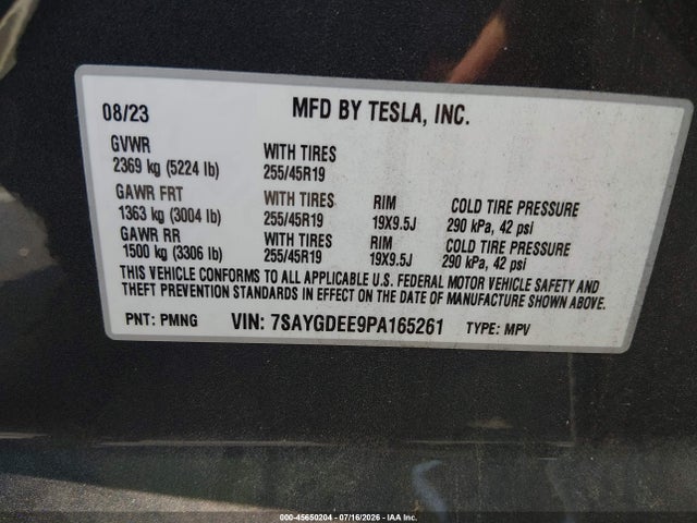 Продажа на аукционе авто 2023 Tesla Model Y Awd/long Range Dual Motor All-wheel Drive, vin: 7SAYGDEE9PA165261, номер лота: 45650204