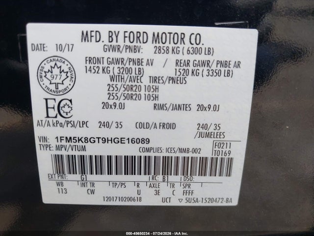 Продаж на аукціоні авто 2017 Ford Explorer Sport, vin: 1FM5K8GT9HGE16089, номер лоту: 45650234