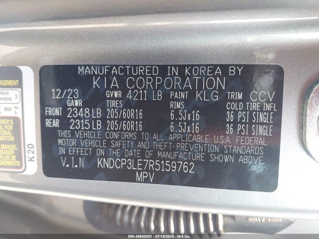 Aukcja sprzedaży 2024 Kia Niro Lx, vin: KNDCP3LE7R5159762, numer aukcji: 45650241