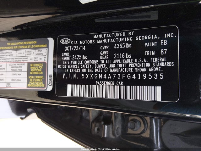 KIA OPTIMA EX 2015 5XXGN4A73FG419535 Image 9