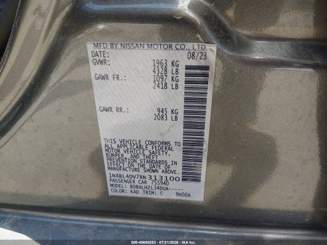 45650253 :رقم المزاد ، 1N4BL4DV7RN313100 vin ، 2024 Nissan Altima Sv Fwd مزاد بيع