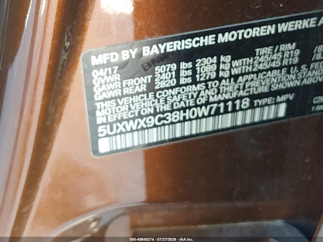 Продажа на аукционе авто 2017 Bmw X3 Xdrive28i, vin: 5UXWX9C38H0W71118, номер лота: 45650274