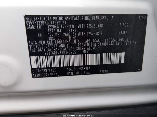 45650290 :رقم المزاد ، 4T3T6RFV4RU143965 vin ، 2024 Toyota Rav4 Hybrid Se مزاد بيع