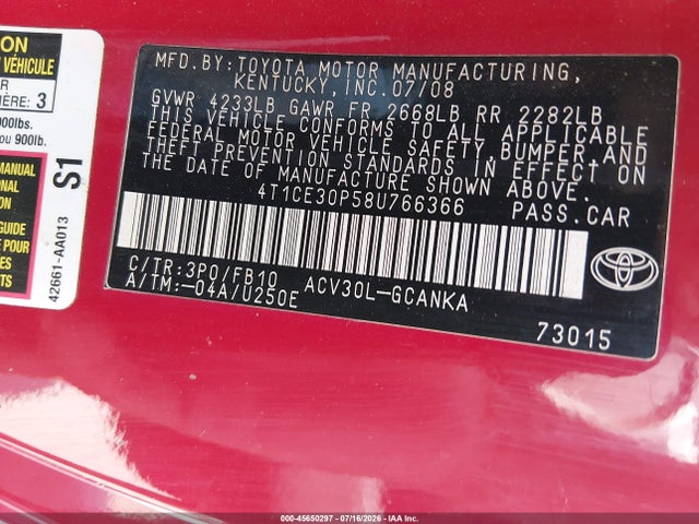 Продажа на аукционе авто 2008 Toyota Camry Solara Se, vin: 4T1CE30P58U766366, номер лота: 45650297