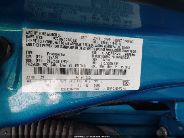 Продажа на аукционе авто 2014 Ford Focus Se, vin: 1FADP3K27EL285580, номер лота: 45650314