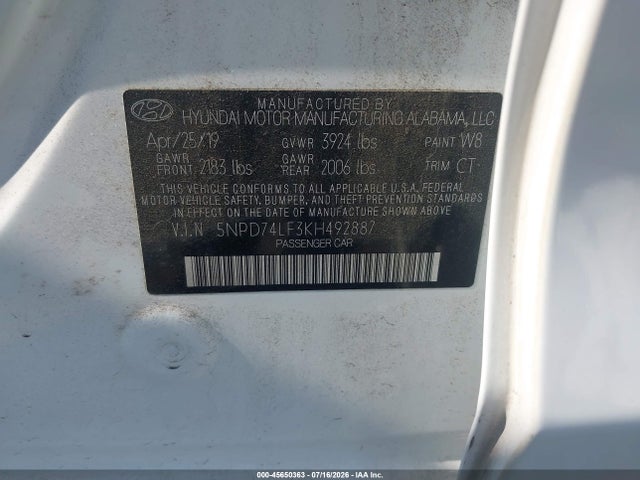 Hyundai ELANTRA SE 2019 5NPD74LF3KH492887 Image 9