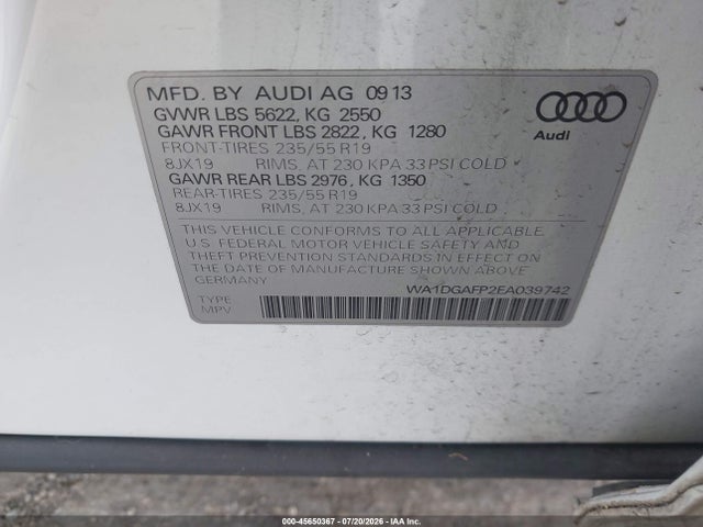Продаж на аукціоні авто 2014 Audi Q5 3.0t Premium Plus, vin: WA1DGAFP2EA039742, номер лоту: 45650367