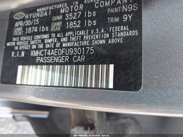 Продаж на аукціоні авто 2015 Hyundai Accent Gls, vin: KMHCT4AE0FU930175, номер лоту: 45650368