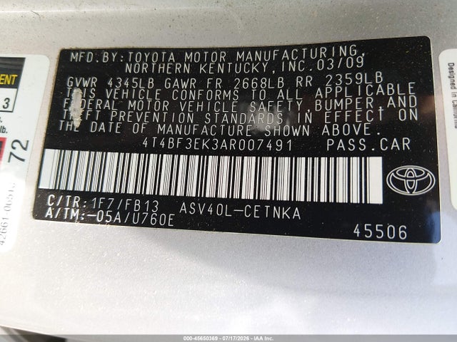 Aukcja sprzedaży 2010 Toyota Camry Le, vin: 4T4BF3EK3AR007491, numer aukcji: 45650369