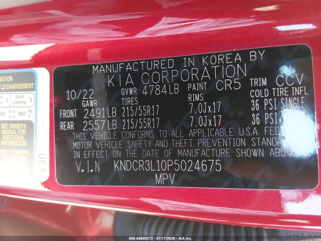 KNDCR3L10P5024675 KIA Niro Ev Wind