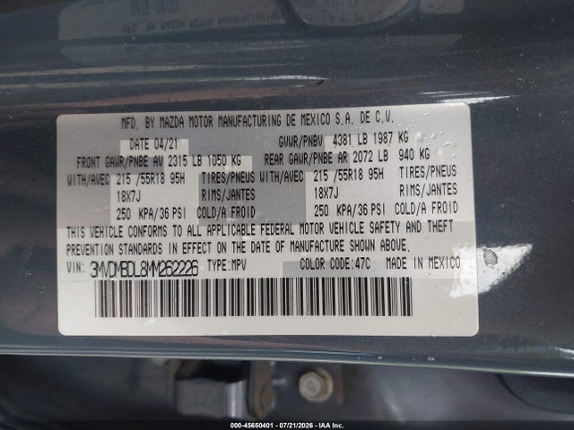 Продаж на аукціоні авто 2021 Mazda Cx-30 Premium, vin: 3MVDMBDL8MM262226, номер лоту: 45650401