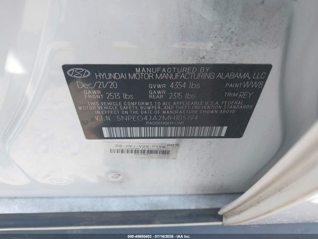 2021 Hyundai Sonata Se მანქანა იყიდება აუქციონზე, vin: 5NPEG4JA2MH105194, აუქციონის ნომერი: 45650402